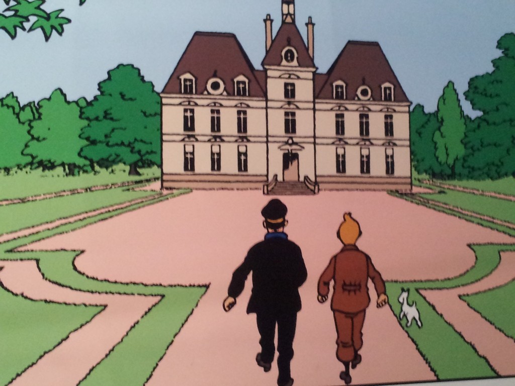 vignette extraite d'un album de Tintin avec le château de Moulinsart