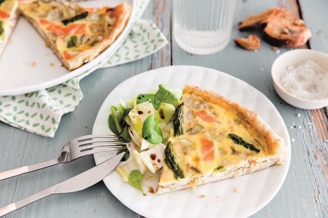 Recette quiche aux endives, saumon et asperges vertes