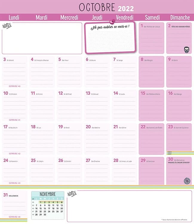 calendrier familial frigo