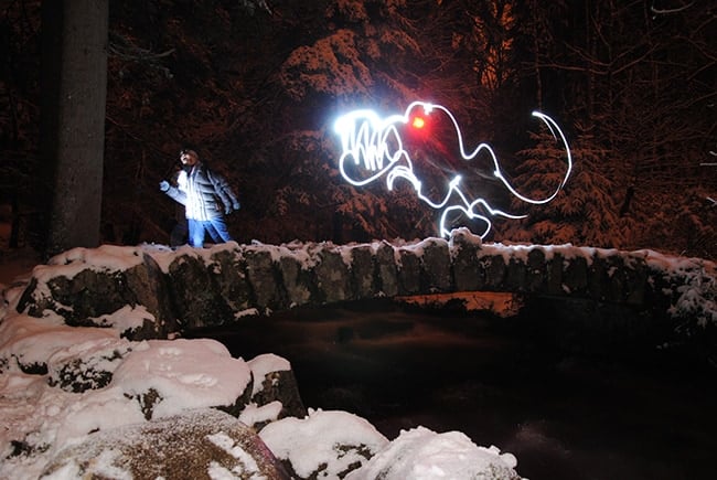 light painting Alpes du Léman