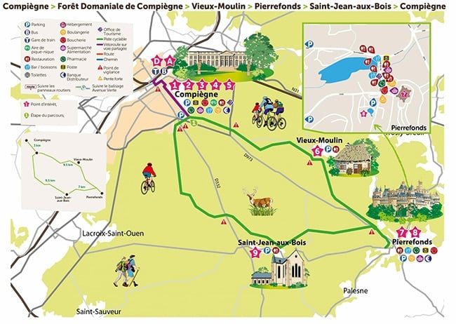 carte itinéraire vélo Compiègne Pierrefonds