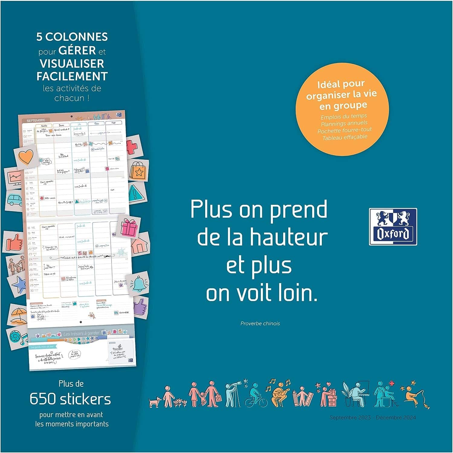 Calendrier familial 2024 - 5 colonnes - Calendrier familial 2024