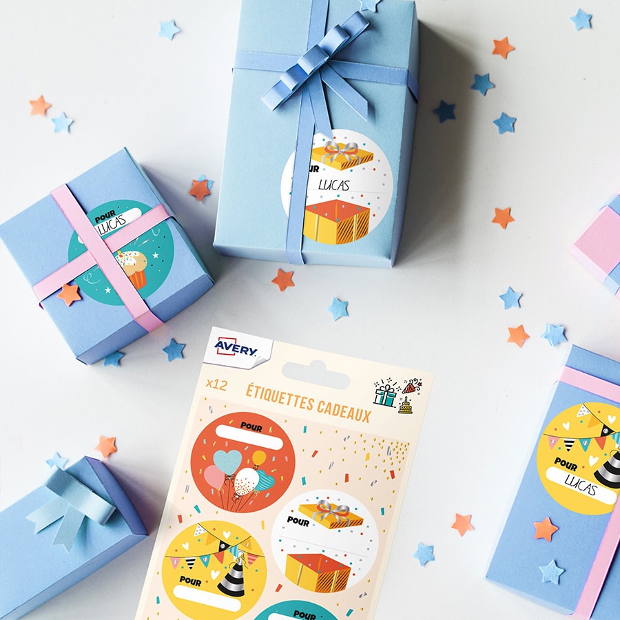 étiquettes paquets cadeaux personnalisées avery