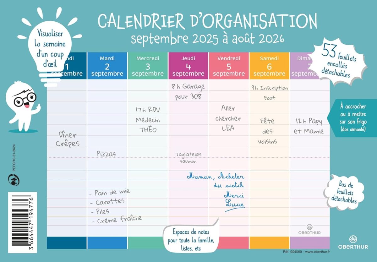 calendrier familial hebdomadaire 2026