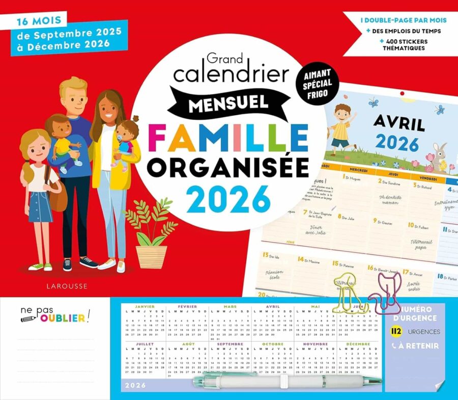 calendrier famille organisée 2026 larousse