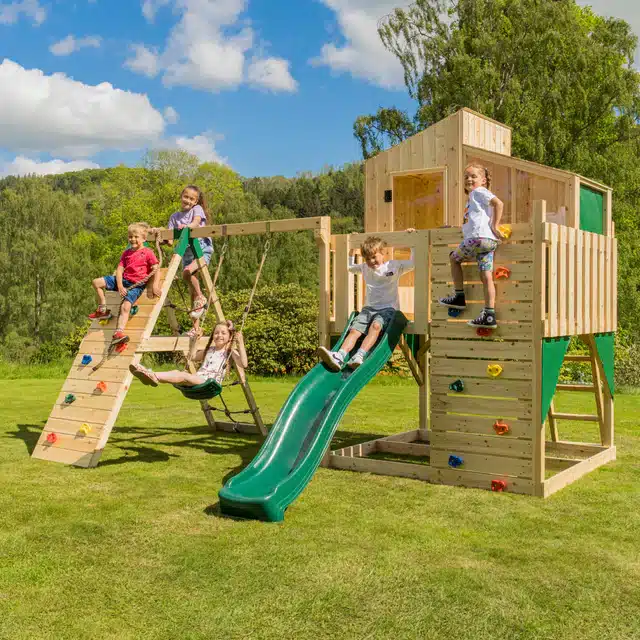 aire de jeux extérieur en bois pour jardin