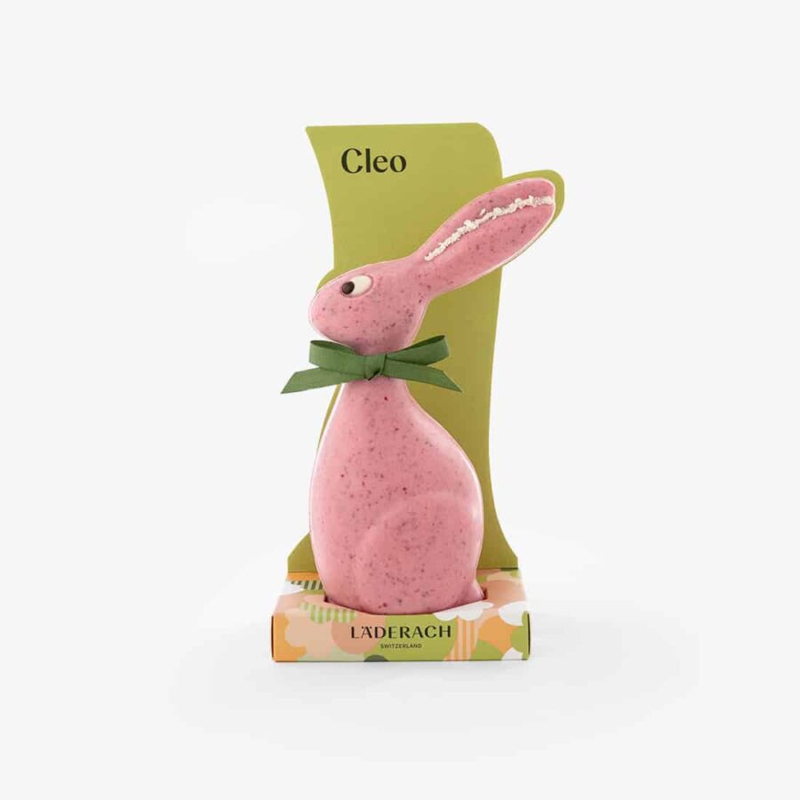 laderach paques 2026 lapin chocolat blanc framboise