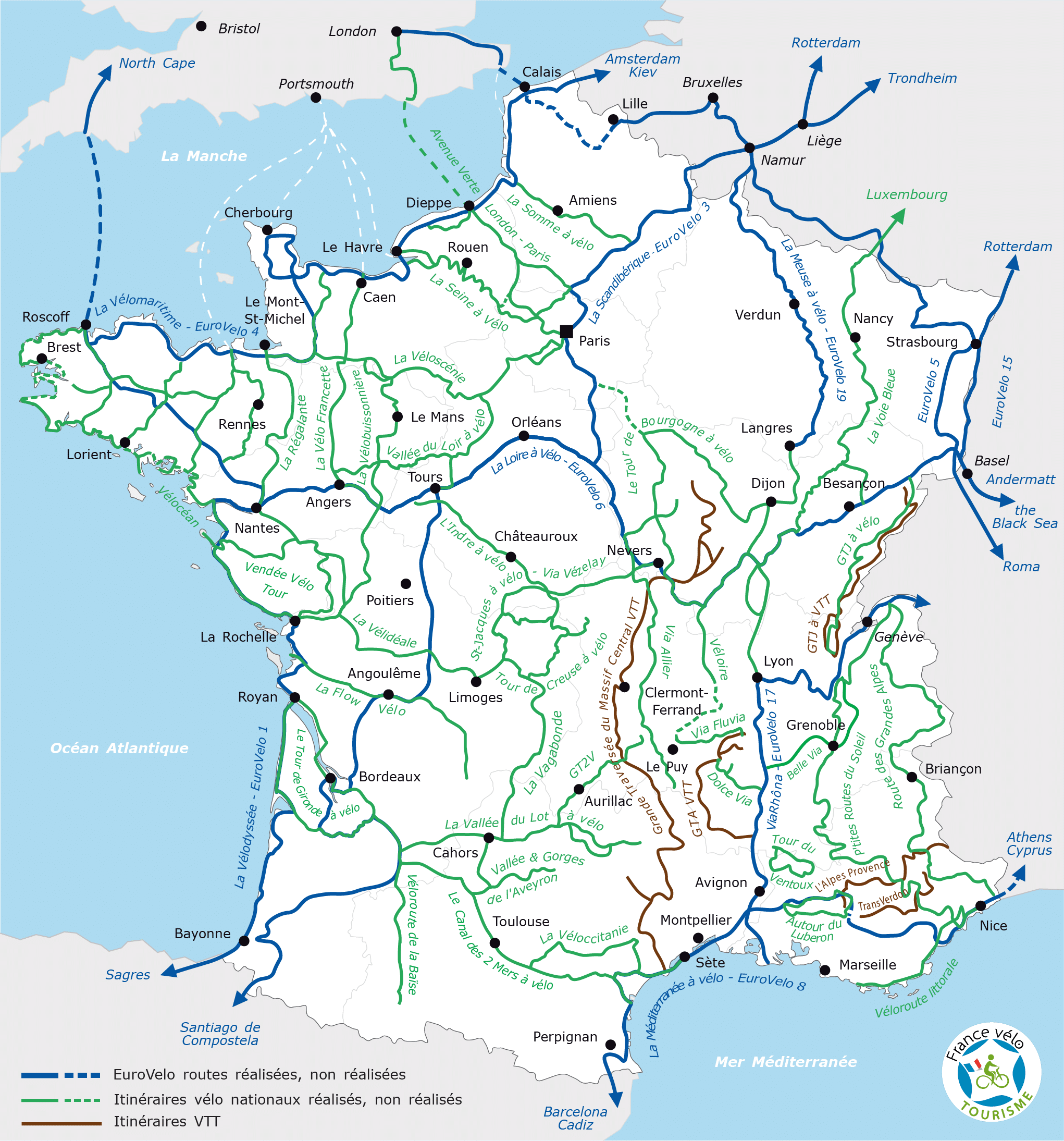 carte des véloroutes en france
