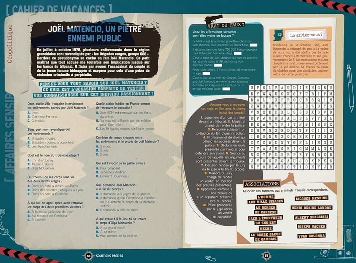 cahier de vacances pour adultes enquêtes criminelles
