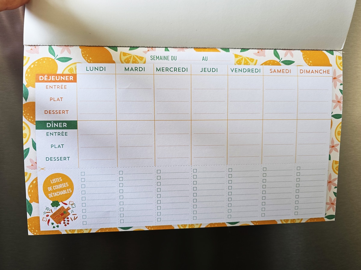bloc aimanté menus semaine memoniak