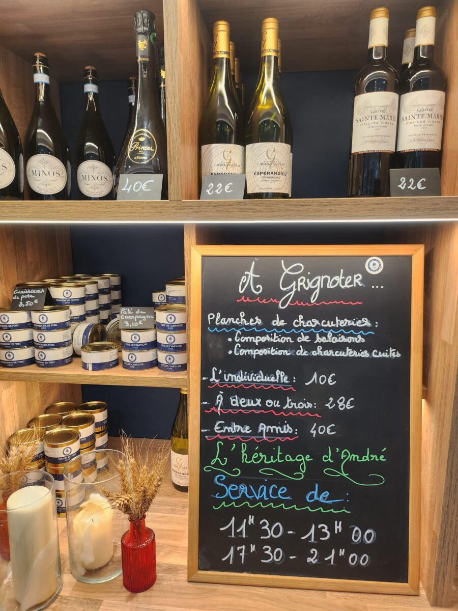 charcuterie l'héritage d'andré carte des planches à grignoter
