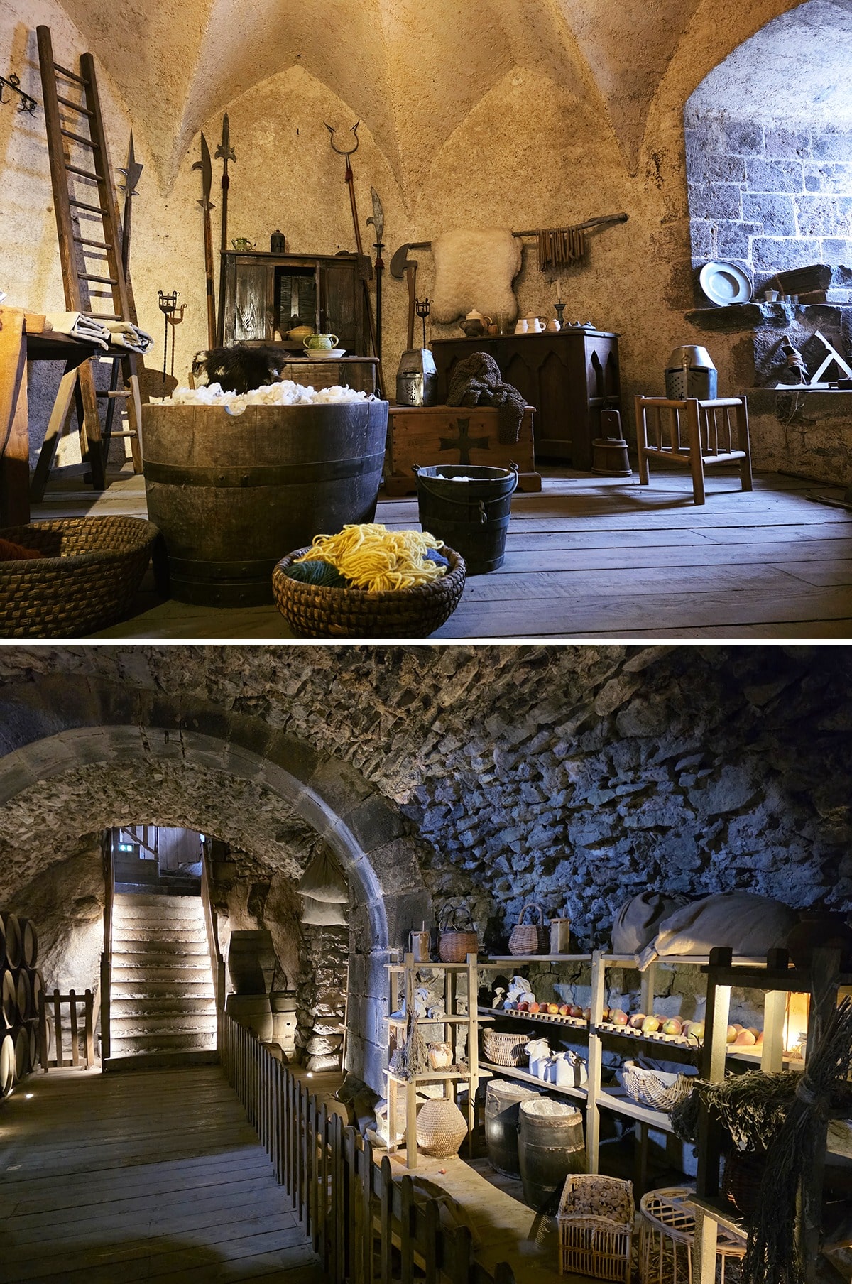 intérieur chateau de murol, garde manger et salle de bain