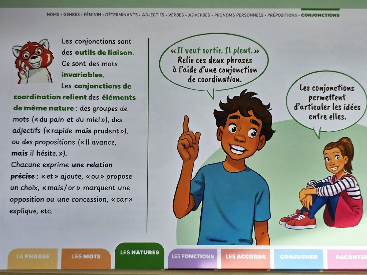 support pour expliquer les conjonctions de coordinations aux enfants